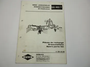 Kuhn GA402/7 Giroschwader Ersatzteilliste Ersatzteilkatalog parts list 1984