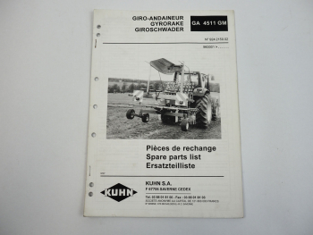 Kuhn GA4511 GM Giroschwader Ersatzteilliste Parts List Pieces de Rechange 1997