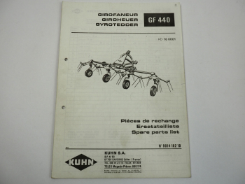 Kuhn GF440 Giroheuer Ersatzteilliste Parts List Pieces de Rechange 1983