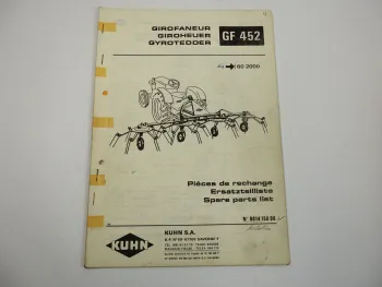 Kuhn GF452 Giroheuer Ersatzteilliste Parts List Pieces de Rechange ca 1980