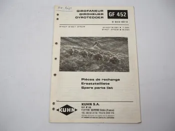 Kuhn GF452 P T M Giroheuer Ersatzteilliste Spare Parts List Pieces de rechange 1987