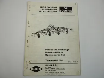 Kuhn GF5000HN Giroheuer Ersatzteilliste Parts List Pieces de Rechange 1987