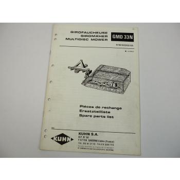 Kuhn GMD33N Giromäher Ersatzteilliste Ersatzteilkatalog parts list 1989