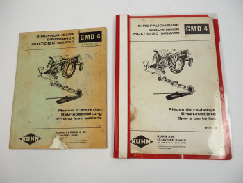 Kuhn GMD4 Giromäher Betriebsanleitung Ersatzteilliste Parts List 1970/72