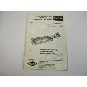 Kuhn GMD66 66HD Giromäher Ersatzteilliste Parts List Pieces de Rechange 1990