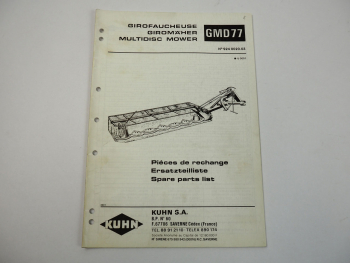 Kuhn GMD77 Giromäher Ersatzteilliste Ersatzteilkatalog parts list 1989