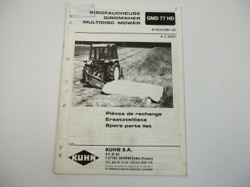 Kuhn GMD77HD Giromäher Ersatzteilliste Ersatzteilkatalog parts list 1991