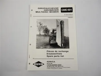 Kuhn GMD801 Giromäher Ersatzteilliste Parts List Pieces de Rechange 1994