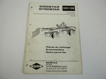 Kuhn GRS25N Girostar Ersatzteilliste Spare Parts List Pieces de Rechange 1989