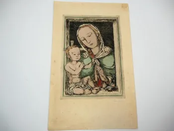Kupferstich koloriert Maria mit Jesus Kind signiert ca. 1900/40