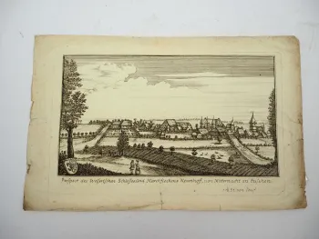 Kupferstich Lauf Bayern Welserisches Schloss Neunhoff ca. 1750