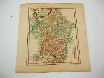 Kupferstich Rheinland 1770 Haut et Bas Rhin Franconie Souabe Robert de Vaugondy