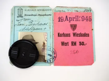 Kurhaus Wiesbaden Einwohner Hauptkarte 19. April 1945 Ausweis Kurkarte