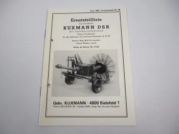 Kuxmann DSR Vorratsroder mit Zapfwellenantrieb Ersatzteilliste 6 / 1965