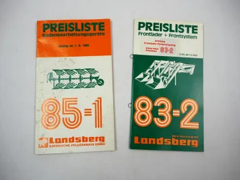 Landsberg Bodenbearbeitung Pflüge Grubber Eggen Frontlader 2x Preisliste 1983/85