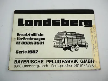 Landsberg LE 3031 3531 Serie 1982 Erntewagen Ersatzteilliste Ersatzteilkatalog