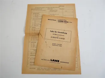 Lanz Alldog A1215 Ersatzteilliste für Umstellung auf LT 85D Einstoffbetrieb 1956
