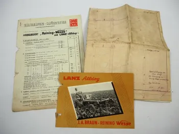 Lanz Alldog Reining Wespe Anbaugerät Prospekt Preisliste Techn. Zeichnung 1955