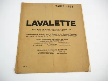 LAVALETTE Bosch 1938 Brochure Equipements electriques Prospekt französisch