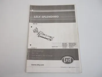 Lely Splendimo 360M Scheibenmäher Mähbalken Ersatzteilliste Spare Parts List