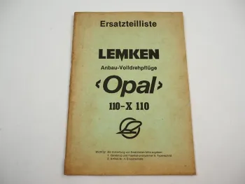 Lemken Opal 110 X110 Anbau Volldrehpflug Ersatzteilliste 1980er Jahre