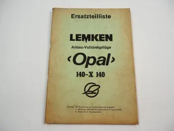 Lemken Opal 140 X140 Anbau Volldrehpflug Ersatzteilliste 1980er Jahre