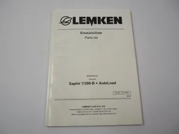 Lemken Saphir 7/300 B AutoLoad Drillmaschine Ersatzteilliste Parts List 2012