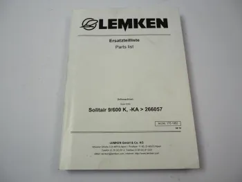 Lemken Solitair 9/600 K KA Drillmaschine Ersatzteilliste Parts List 2014