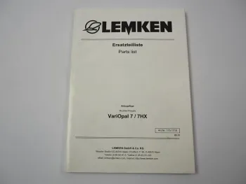 Lemken VariOpal 7 7HX Anbaupflug Ersatzteilliste Parts List 2013