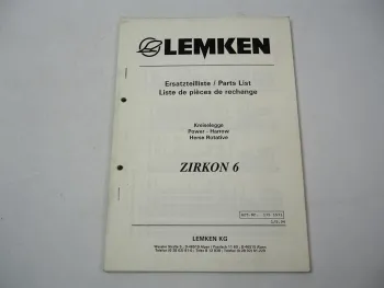 Lemken Zirkon 6 Kreiselegge Ersatzteilliste Spare Parts List 1994