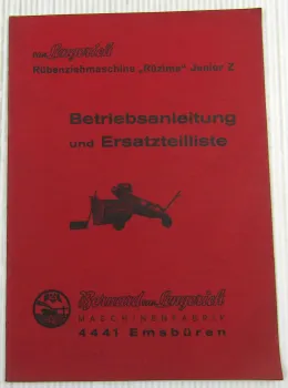 Lengerich Rübenziehmaschine Rüzima Junior Z Betriebsanleitung Ersatzteilliste