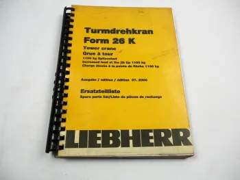 Liebherr 26K Turmdrehkran Ersatzteilkatalog Spare Parts List Pieces de rechanges