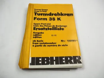 Liebherr Form 35K Turmdrehkran Ersatzteilkatalog Spare Parts List Pieces de rechanges