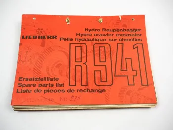 Liebherr R941 Raupenbagger Ersatzteilliste Ersatzteilkatalog Parts List ca. 1970