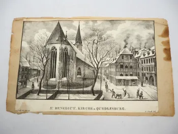 Lithografie Benedict Kirche Quedlinburg ca. 1850 H. Schultz lith nach v. Lorch