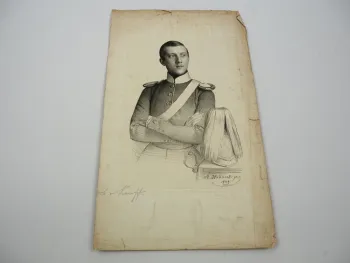 Lithografie Preussischer Offizier 1849 Uniform Paradehelm Adolf Honeck
