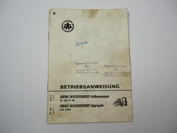 Loewe Wasserknecht WL WN W HD Pumpe Filia Filius Aggregat Betriebsanleitung 1976