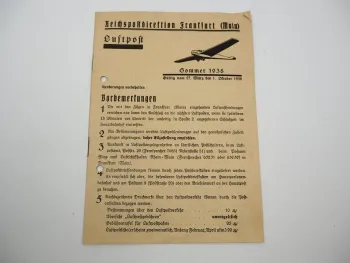 Luftpostverbindungen Preisliste 1938 Reichspost Direktion Frankfurt weltweit