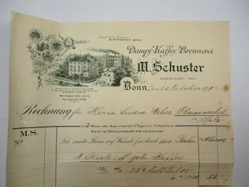 M. Schuster Dampf Kaffee Brennerei Bonn Rechnung 23. Oktober 1899