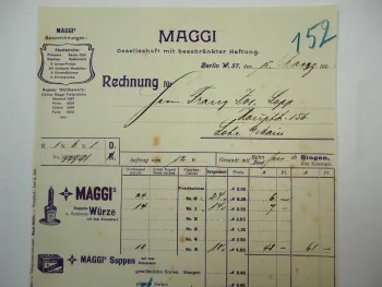 MAGGI Suppen Würze Goldkapsel purum Berlin Rechnung 1906