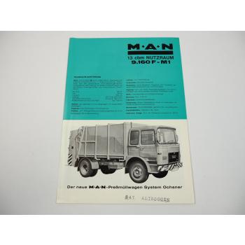 MAN 9.160F M1 Pressmüllwagen System Ochsner mit D0836 Motor Prospekt 1970/80er