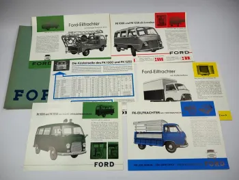 Mappe mit 6x Prospekt Ford FK 1000 1250 LKW Feuerwehr Polizei Bus 1950/60er J.