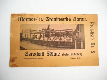 Marbrerie Gerodetti Söhne Marmor Granitwerke Aarau Schweiz Preisliste ca. 1910