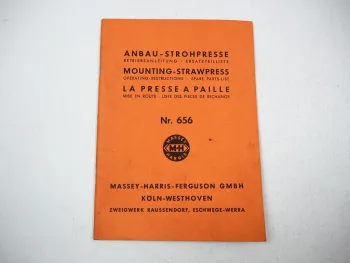 Massey Ferguson 656 Anbau Strohpresse für 630 Betriebsanleitung Ersatzteilliste