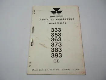 Massey Ferguson MF 333 353 363 373 383 393 Ersatzteilliste Zusatz Ausrüstung 89