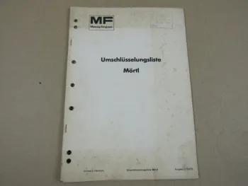 Massey Ferguson MF - Mörtl Ersatzteil Umschlüsselungsliste 12/1977