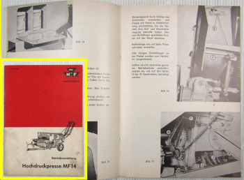 Massey Ferguson MF14 Hochdruckpresse Bedienung Betriebsanleitung Mai 1969