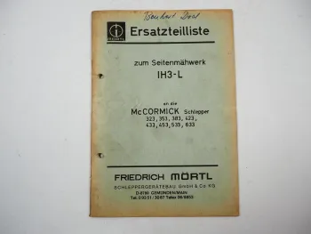 Mc Cormick 323 bis 633 Mörtl Seitenmähwerk IH3 L Ersatzteilliste 1976