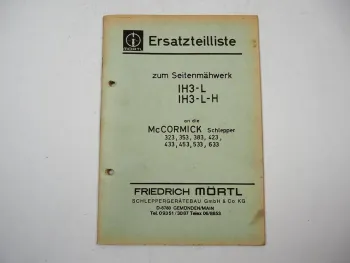 Mc Cormick 323 bis 633 Mörtl Seitenmähwerk IH3 L LH Ersatzteilliste 1977