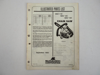 McCulloch MAC 110 120 130 Chain Saw Motorsäge Ersatzteilliste Parts List 1983